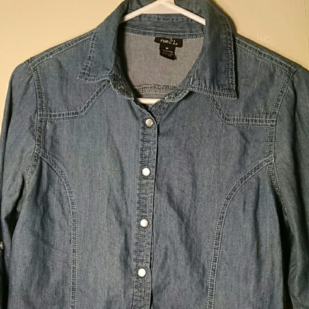 Rue21 Blue Denim Medium Button-Down Shirt